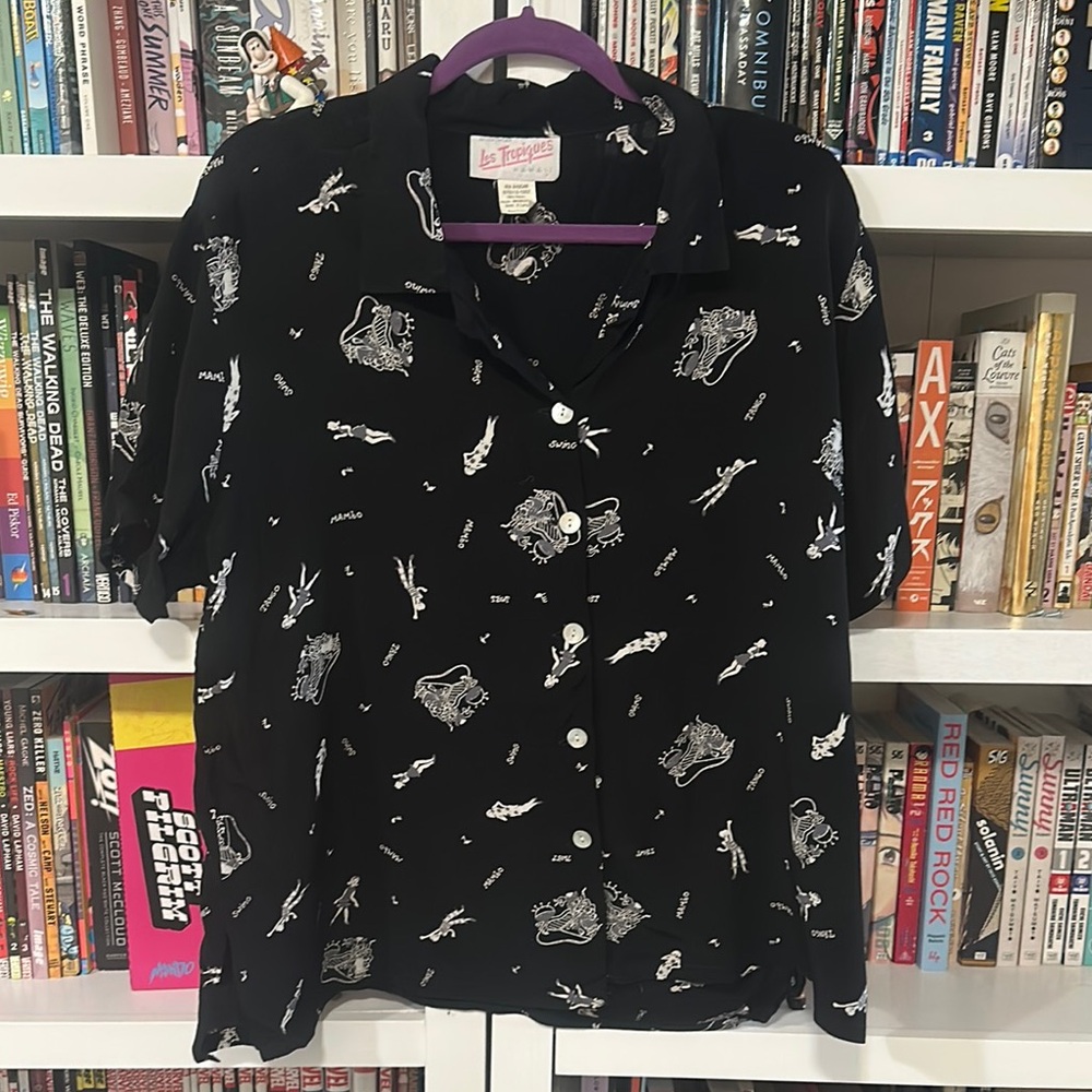 Le Tropiques Vintage Black Music Graphic Button-Up Shirt
